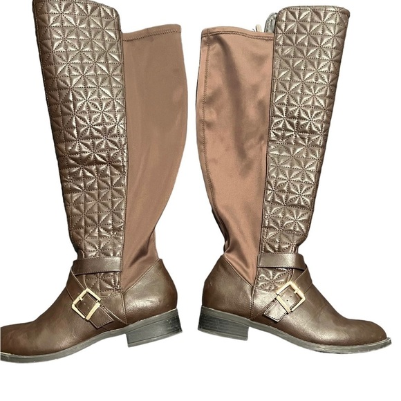 Torrid Brown Faux Leather Quilted Strappy Over Knee-High Boot Size 9W. - Picture 12 of 12